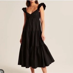 Abercrombie & Fitch Black Tiered Midi Dress